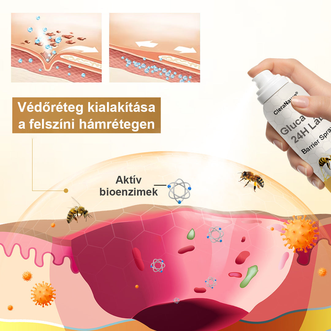 CleraNaure® GlucaVeil 24H Lábvédő Spray 🌿 – Természetes Védőformula Érzékeny és Száraz Láb Bőrének Mindennapi Ápolására 🎁